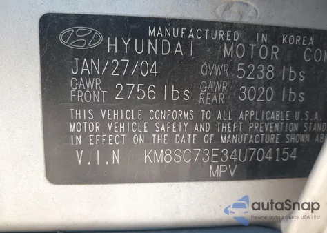 2004 Hyundai Santa Fe Gls/Lx from USA, damaged, VIN KM8SC73E34U704154